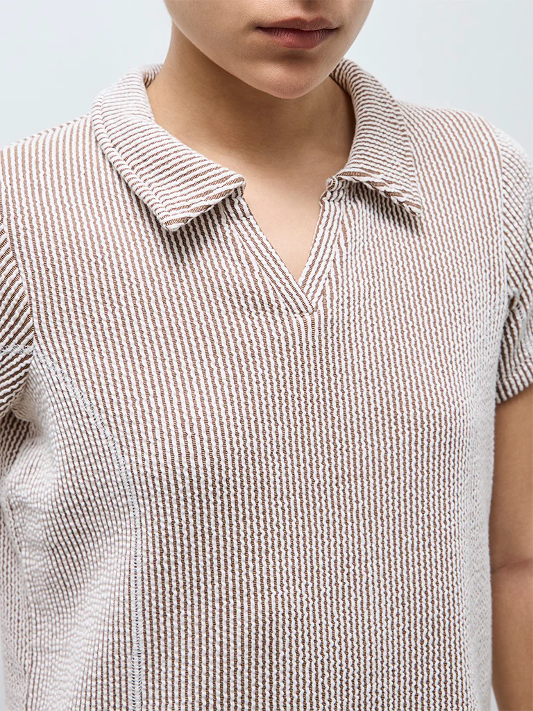 Nuoflexx Taupe Striped Cotton-Blend Top - Image 3