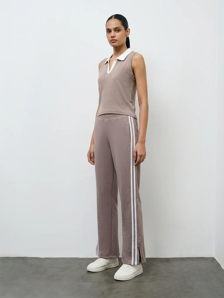 Nuoflexx Taupe Striped High-Rise Track Pants - Image 2
