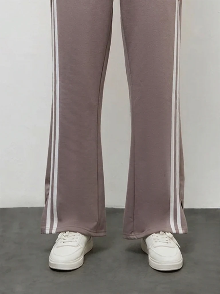 Nuoflexx Taupe Striped High-Rise Track Pants - Image 3