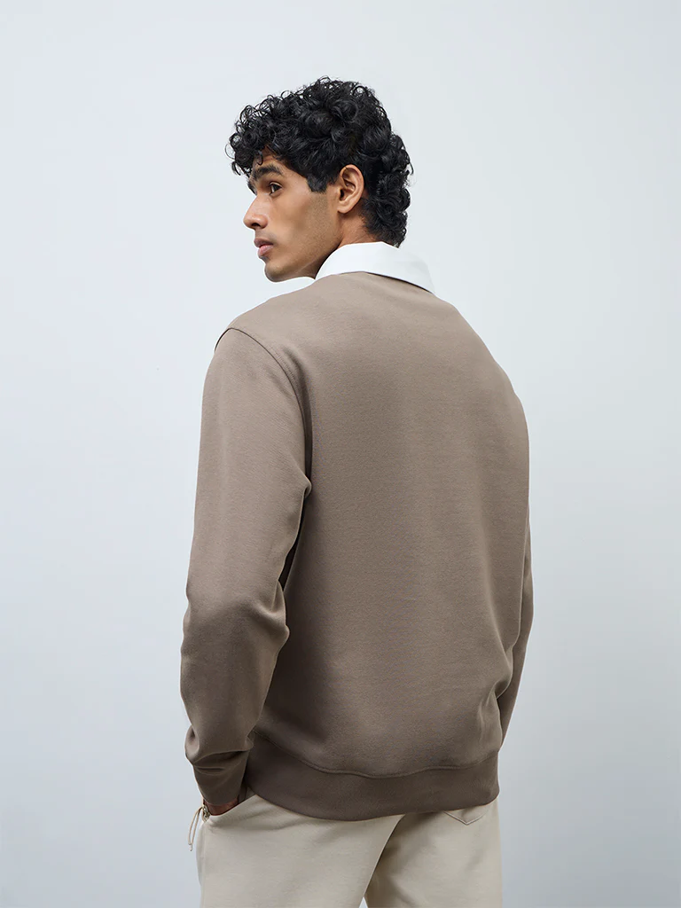 Nuoflexx Taupe Text Detailed Relaxed-Fit Polo T-Shirt - Image 5