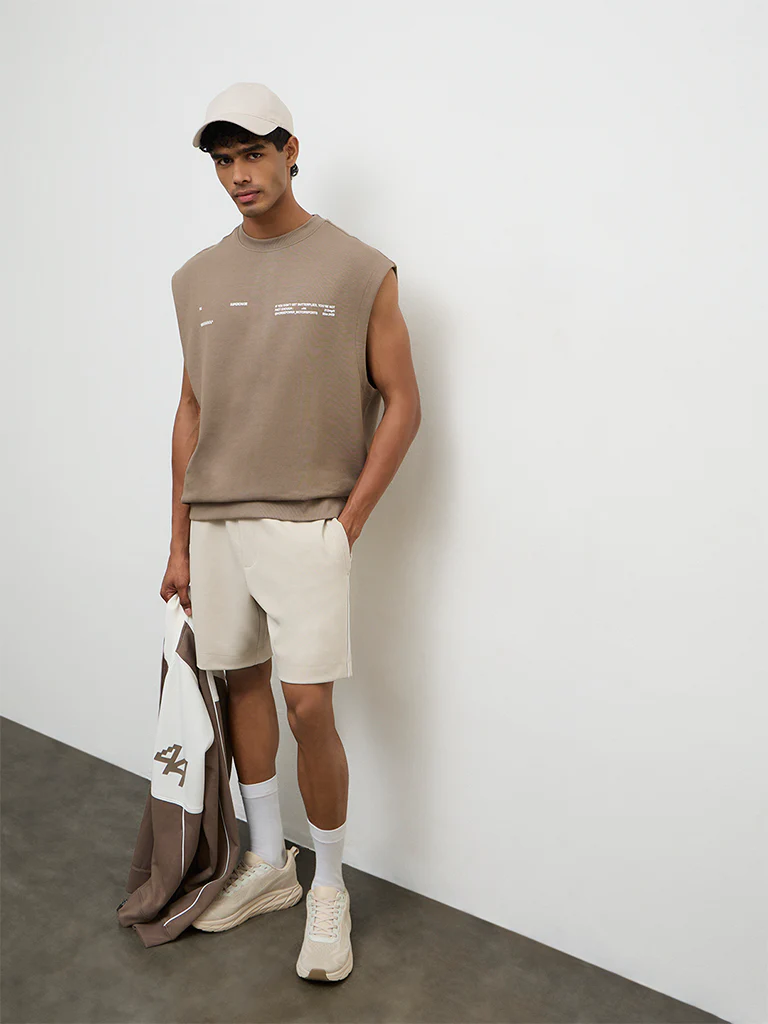 Nuoflexx Taupe Text-Embossed Relaxed Fit T-Shirt - Image 3