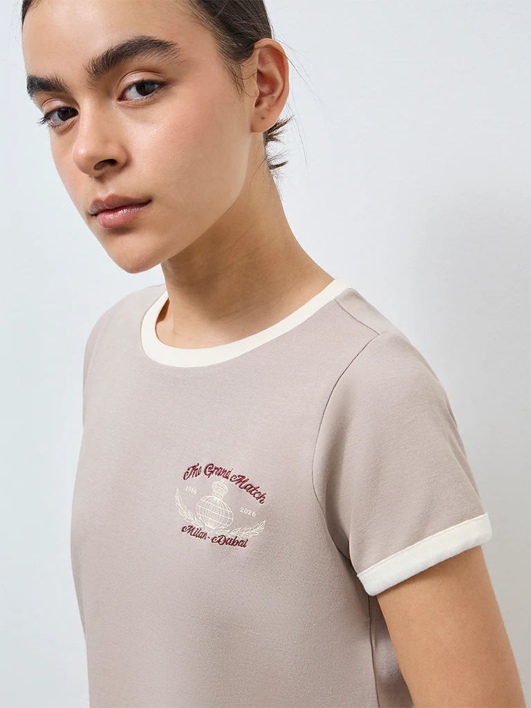 Nuoflexx Taupe Typographic Cotton-Blend T-Shirt - Image 4