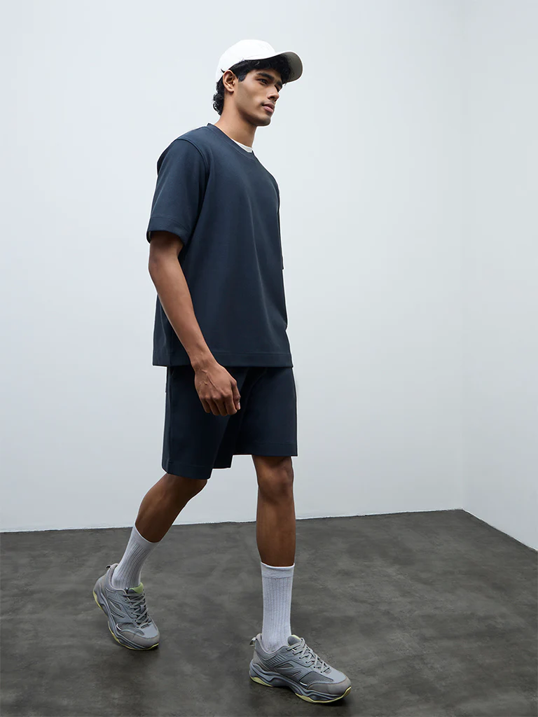Nuoflexx Teal Ribbed Relaxed-Fit Cotton-Blend T-Shirt - Image 3