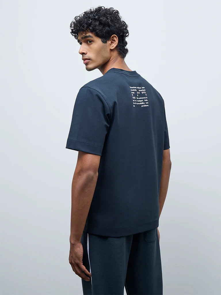 Nuoflexx Teal Typographic Relaxed-Fit Cotton-Blend T-Shirt - Image 4