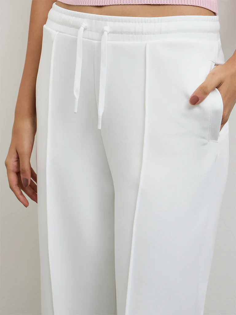 Nuoflexx White Pipeline-Detail High-Rise Track Pants - Image 3