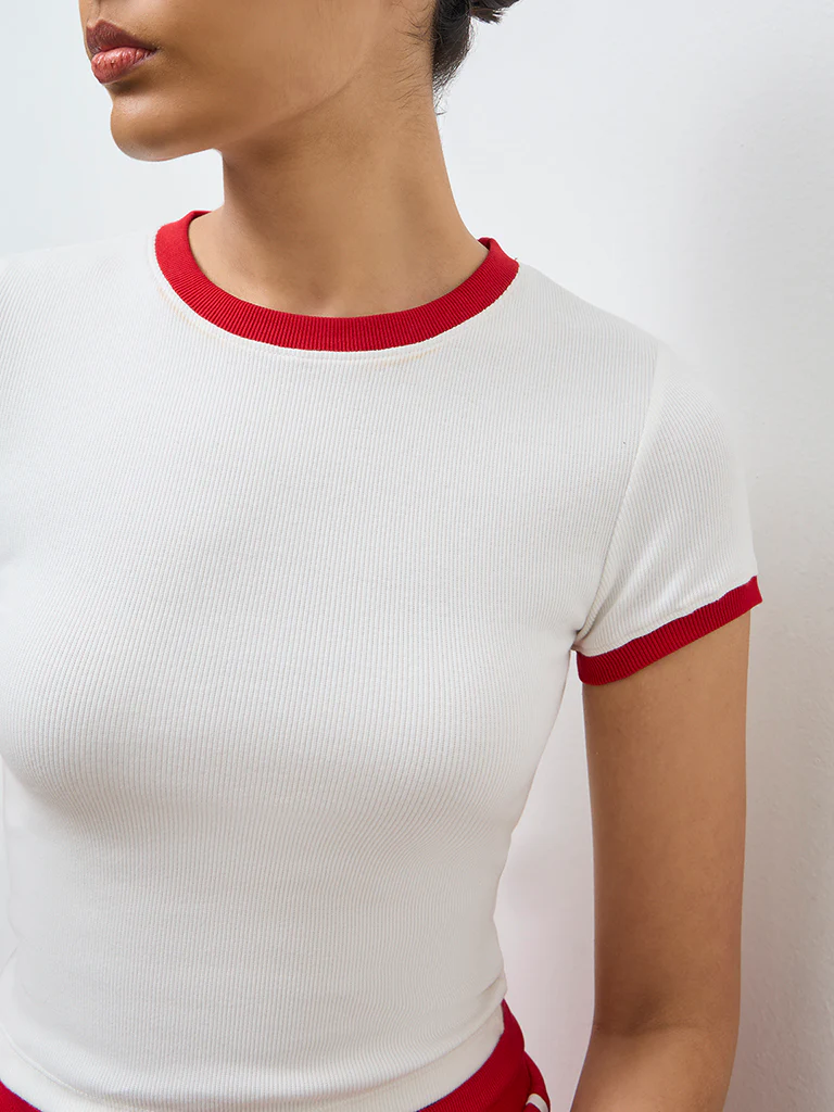 Nuoflexx White Ribbed Cotton-Blend T-Shirt - Image 3