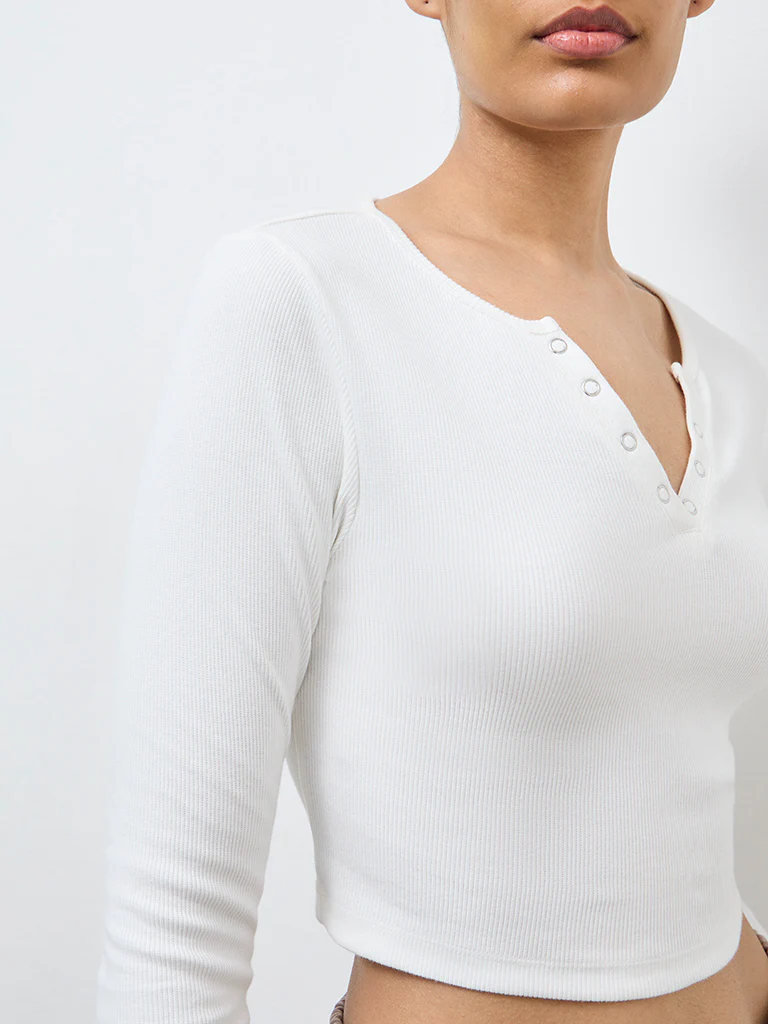 Nuoflexx White Ribbed Cotton-Blend Top - Image 3