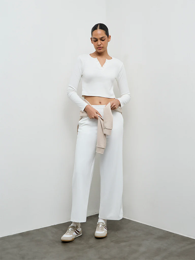Nuoflexx White Ribbed Cotton-Blend Top - Image 2