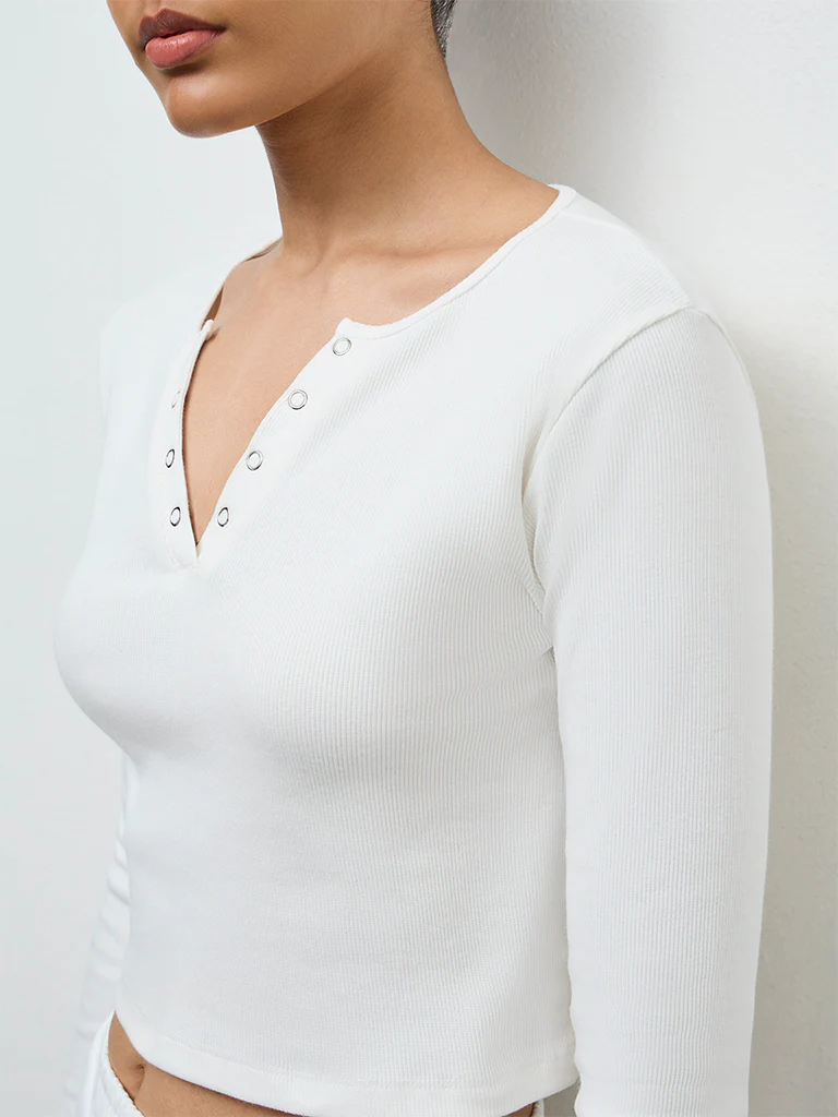 Nuoflexx White Ribbed Cotton-Blend Top - Image 3