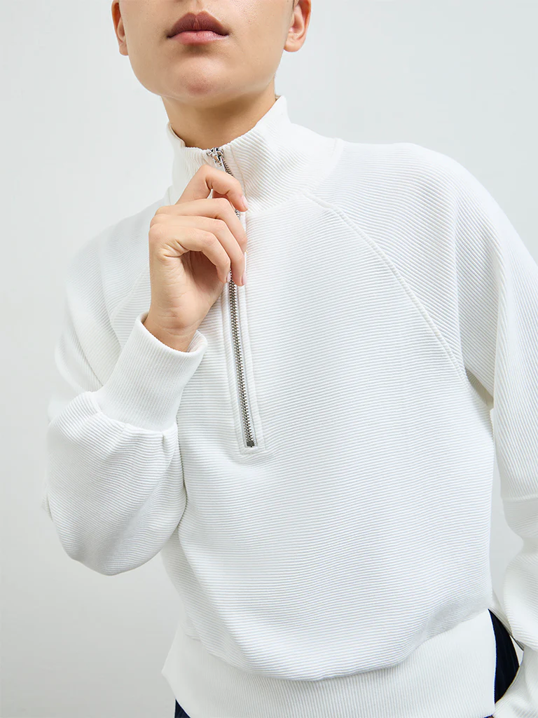 Nuoflexx White Ribbed Quarter-Zip Sweatshirt - Image 3