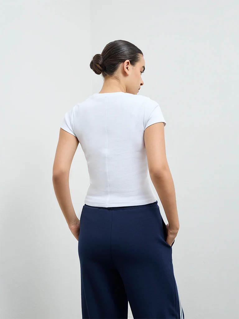 Nuoflexx White Ribbed-Textured Cotton-Blend T-Shirt - Image 4