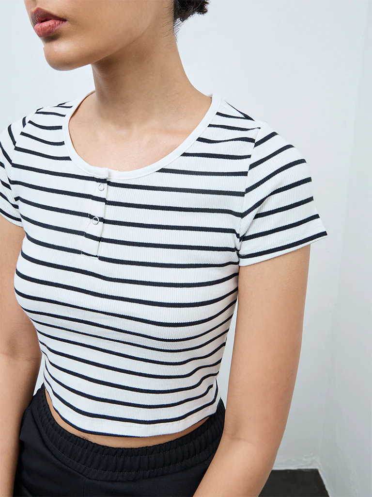 Nuoflexx White Striped Cotton-Blend T-Shirt - Image 3