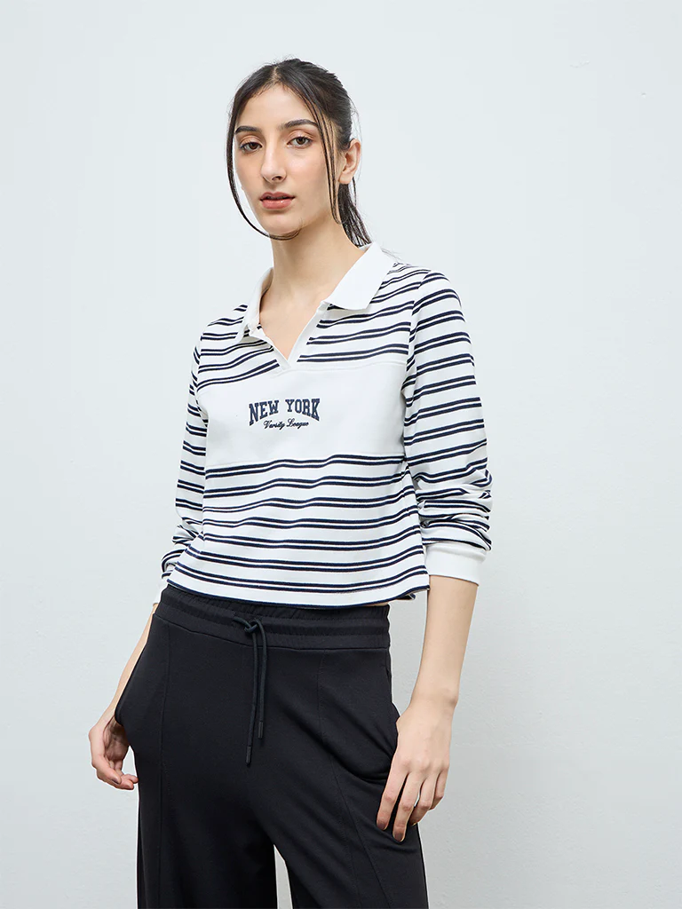 Nuoflexx White Striped Cotton-Blend T-Shirt - Image 2