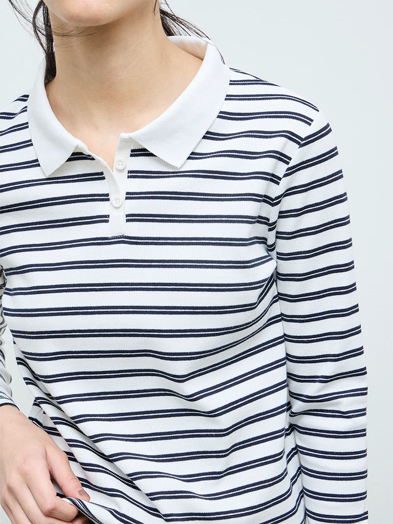 Nuoflexx White Striped Cotton-Blend T-Shirt - Image 3