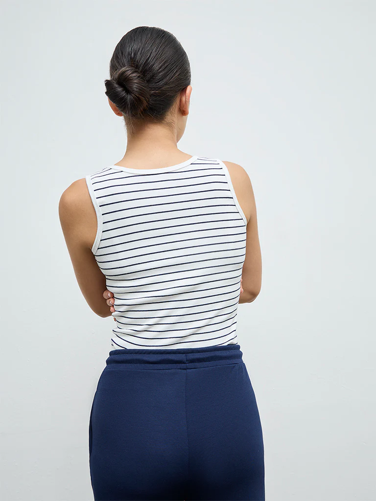 Nuoflexx White Striped Cotton-Blend Tank Top - Image 4