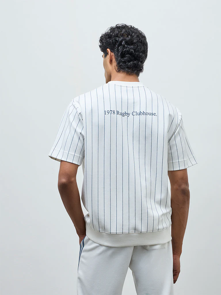 Nuoflexx White Striped Relaxed-Fit Cotton-Blend T-Shirt - Image 4
