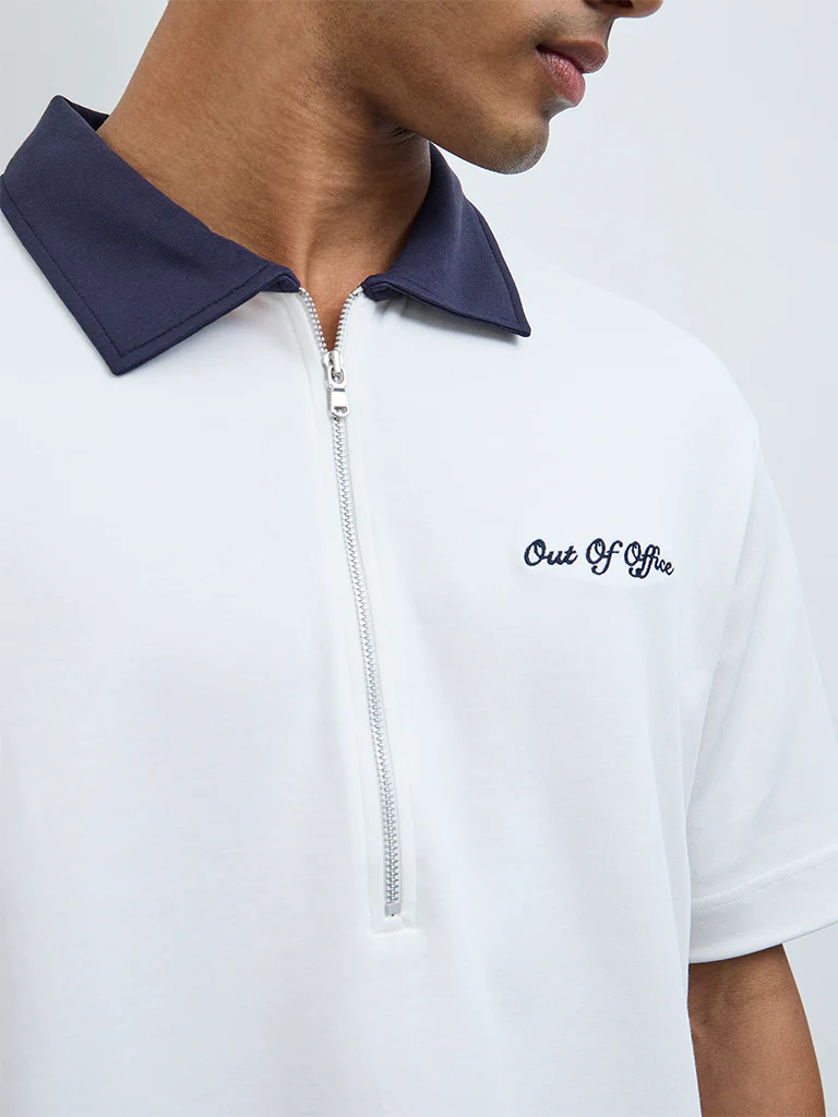 Nuoflexx White Text-Detail Relaxed-Fit Cotton-Blend T-Shirt - Image 3