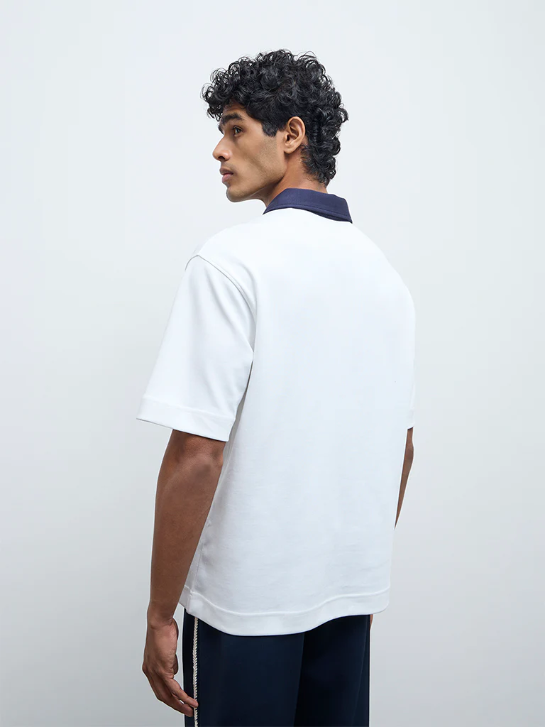 Nuoflexx White Text-Detail Relaxed-Fit Cotton-Blend T-Shirt - Image 4