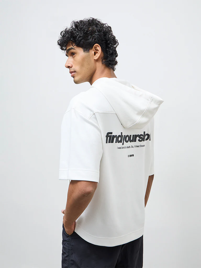 Nuoflexx White Typographic Relaxed-Fit Hooded Sweatshirt - Image 5