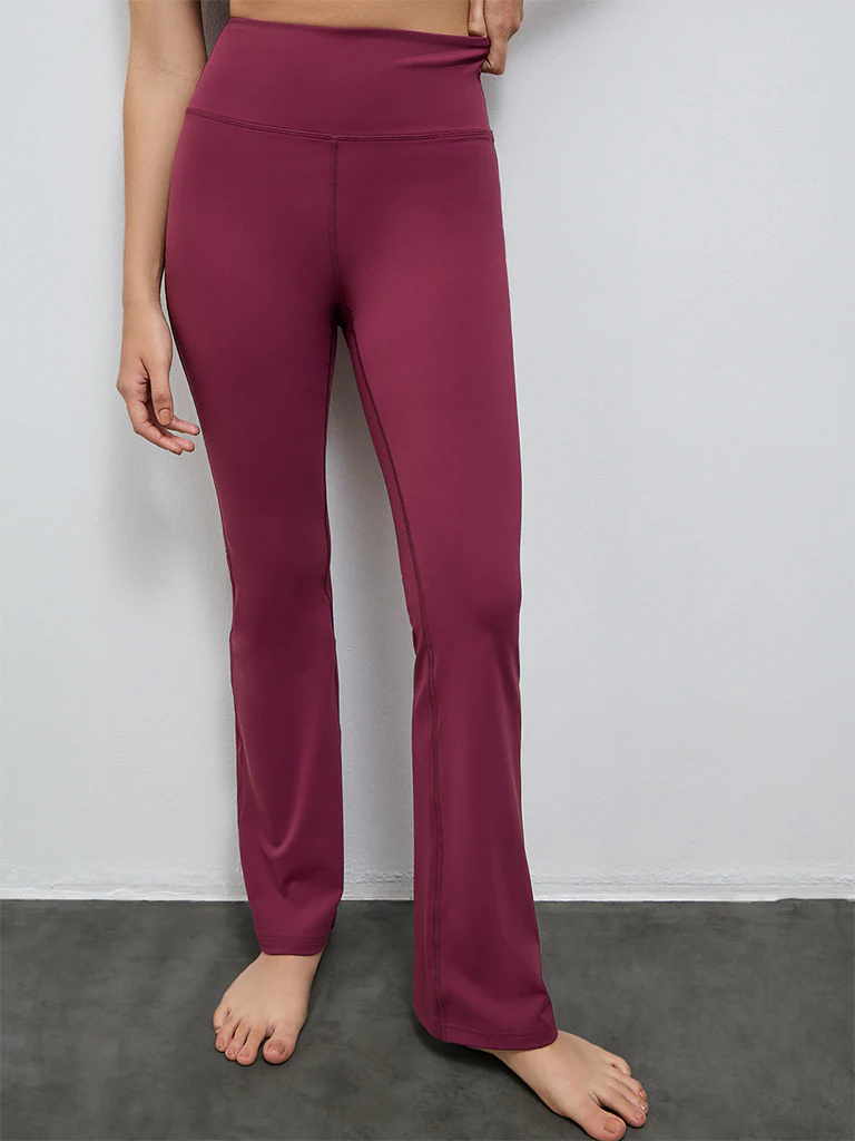 Nuoflexx Wine Solid Mid-Rise Yoga Pants - Image 2