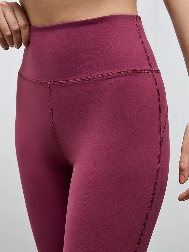 Nuoflexx Wine Solid Mid-Rise Yoga Pants - Image 3