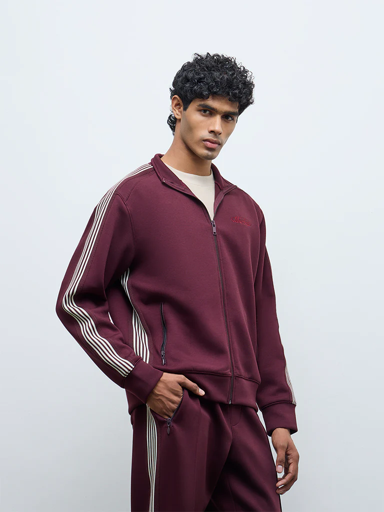 Nuoflexx Wine Striped Relaxed-Fit Jacket - Image 2