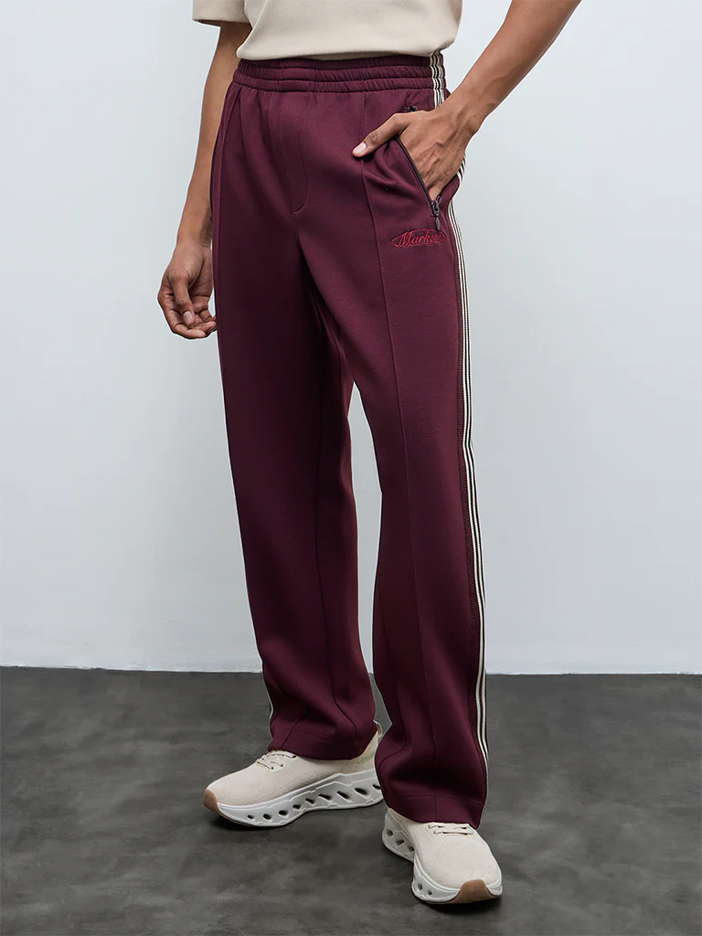 Nuoflexx Wine Striped Relaxed-Fit Mid-Rise Track Pants - Image 2