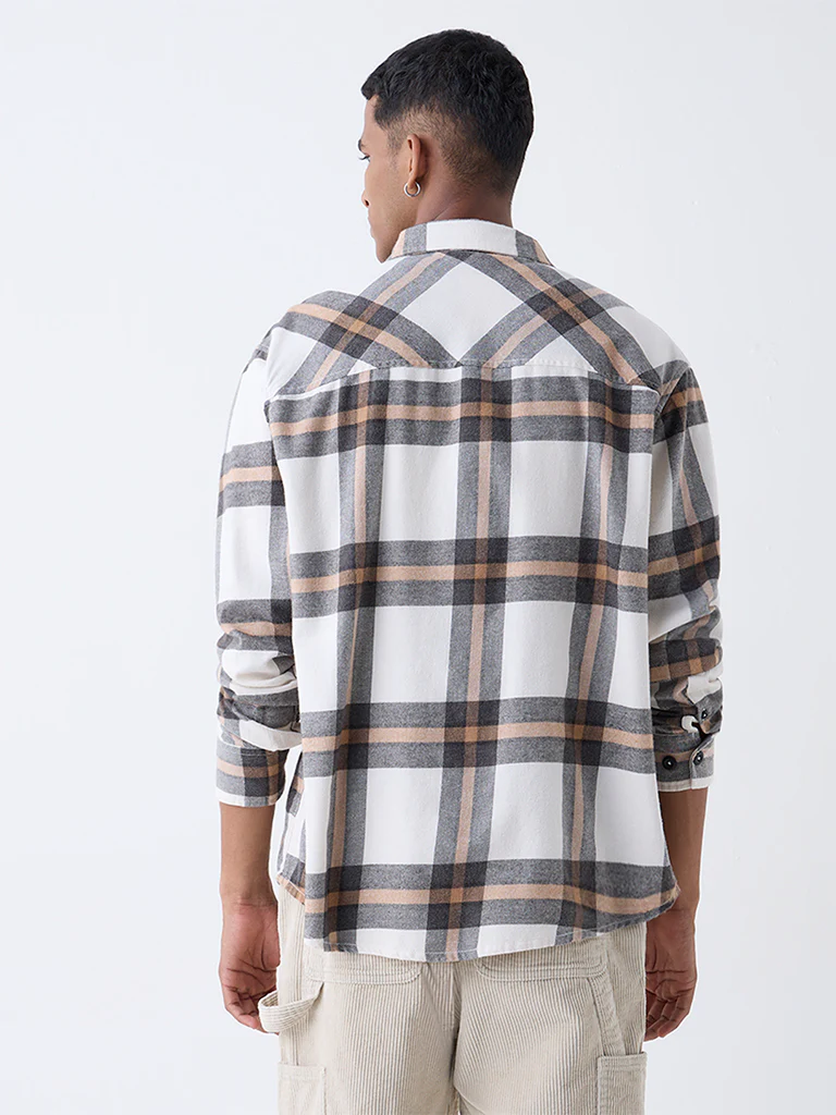 Nuon Beige Checkered Relaxed-Fit Cotton-Blend Shirt - Image 4