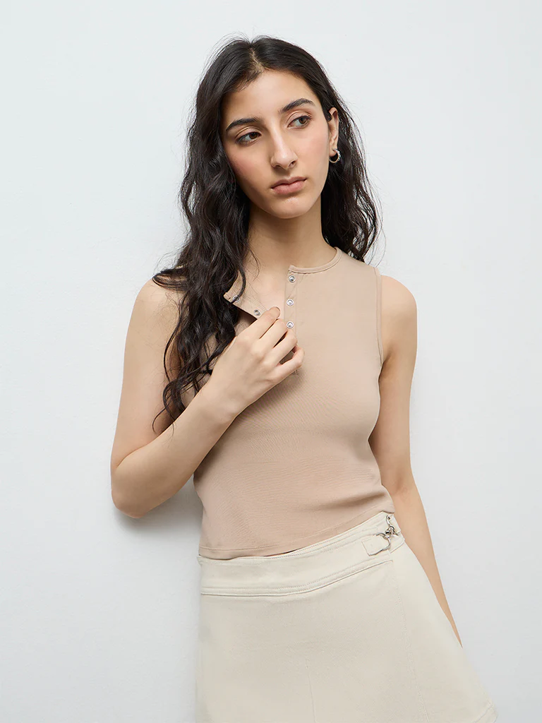 Nuon Beige Cotton-Blend Top