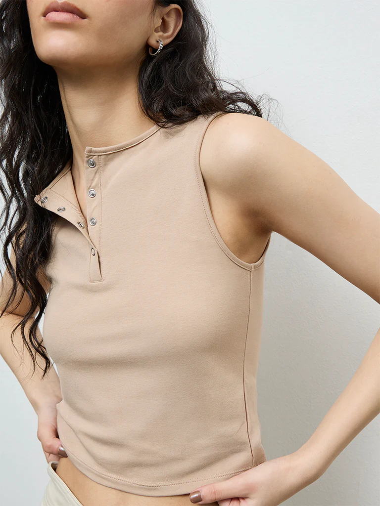 Nuon Beige Cotton-Blend Top - Image 3