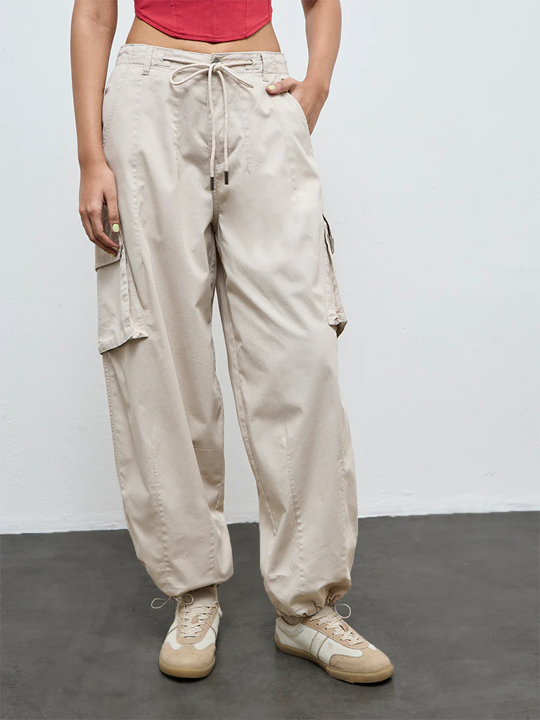 Nuon Beige High-Rise Cotton-Blend Cargo Pants - Image 2