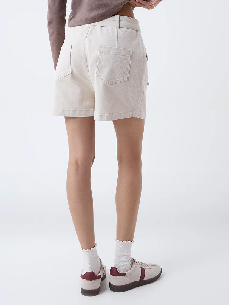 Nuon Beige High-Rise Cotton-Blend Skorts - Image 4