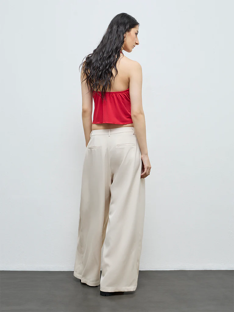 Nuon Beige Pleated High-Rise Trousers - Image 4