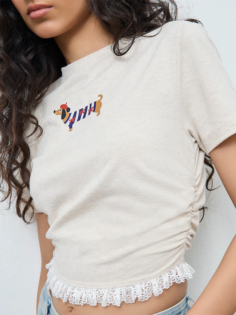 Nuon Beige Printed Cotton-Blend T-Shirt - Image 3
