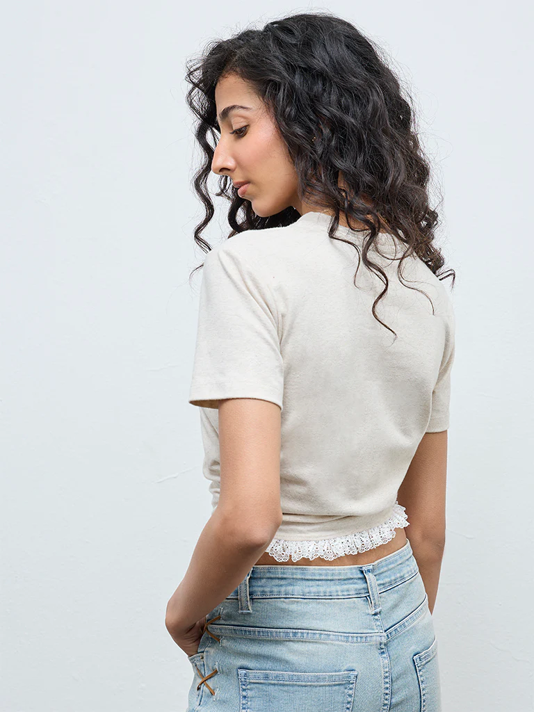 Nuon Beige Printed Cotton-Blend T-Shirt - Image 4