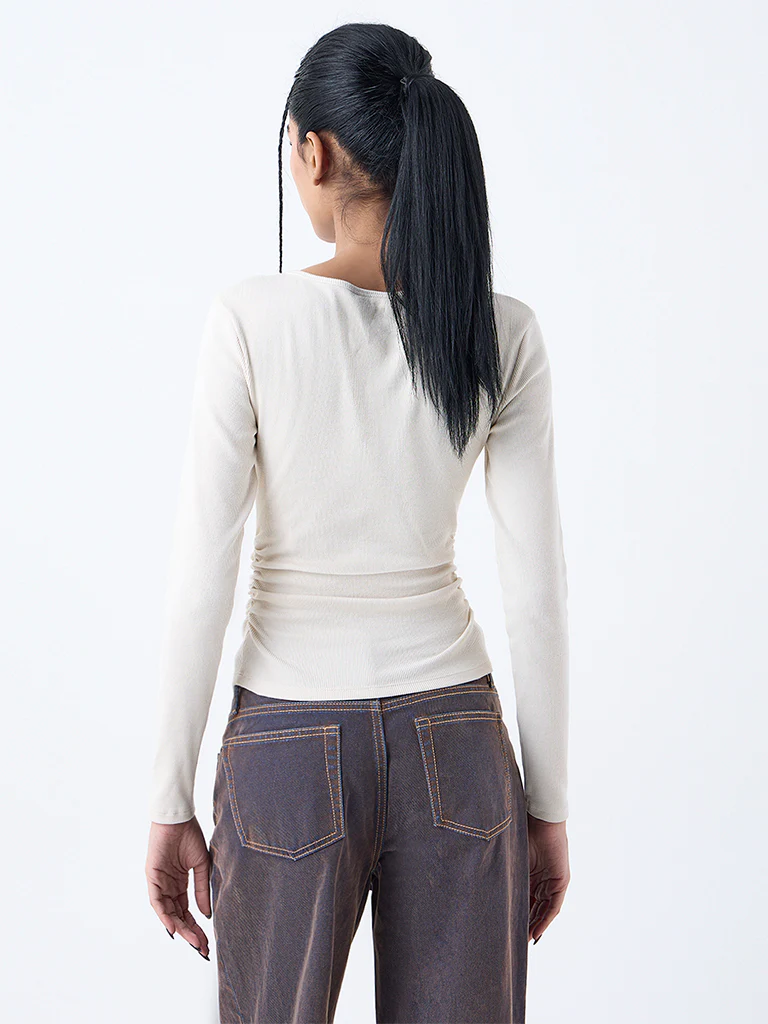 Nuon Beige Printed Cotton-Blend Top - Image 4