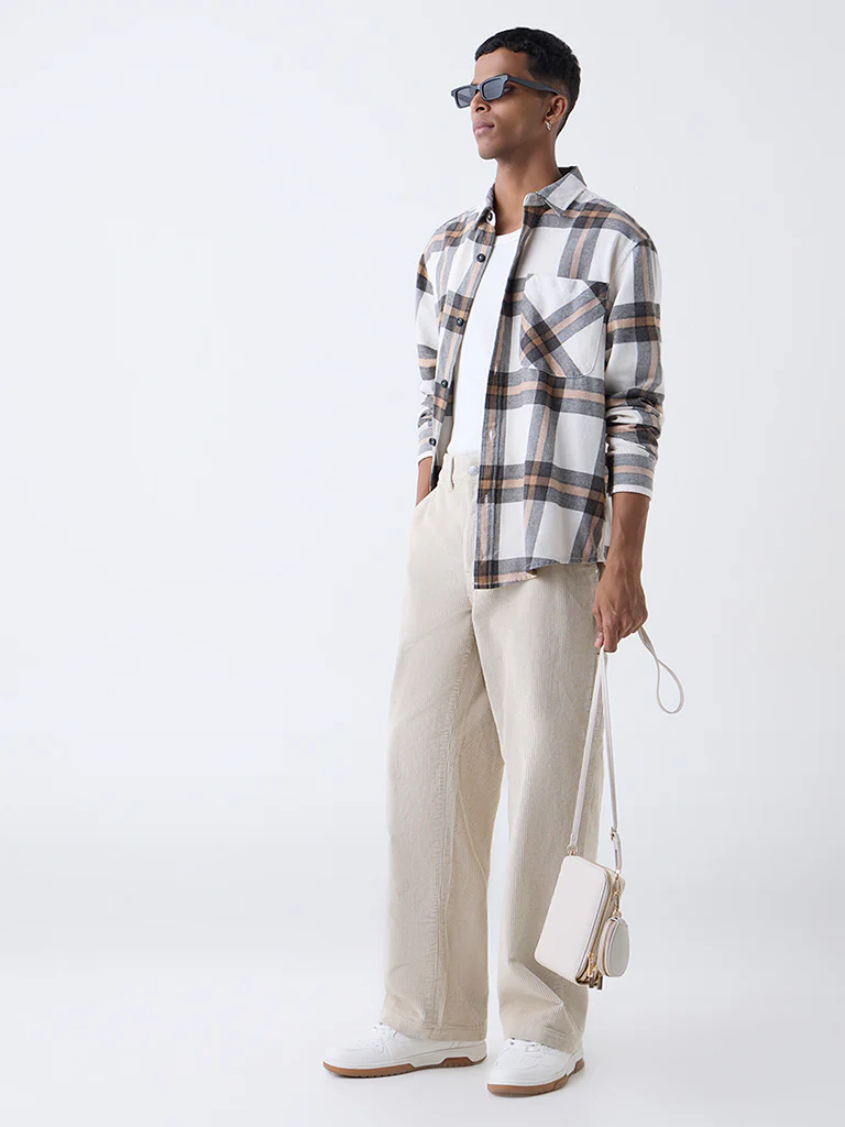 Nuon Beige Relaxed-Fit Mid-Rise Corduroy Trousers