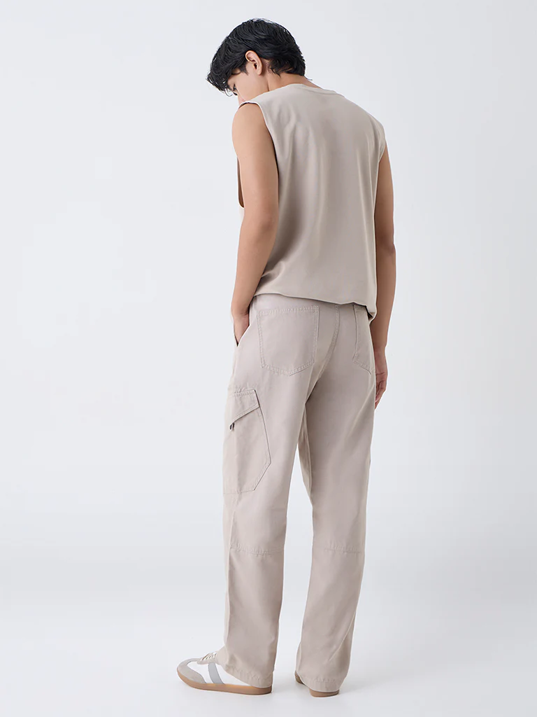 Nuon Beige Relaxed-Fit Mid-Rise Cotton Cargo Pants - Image 5