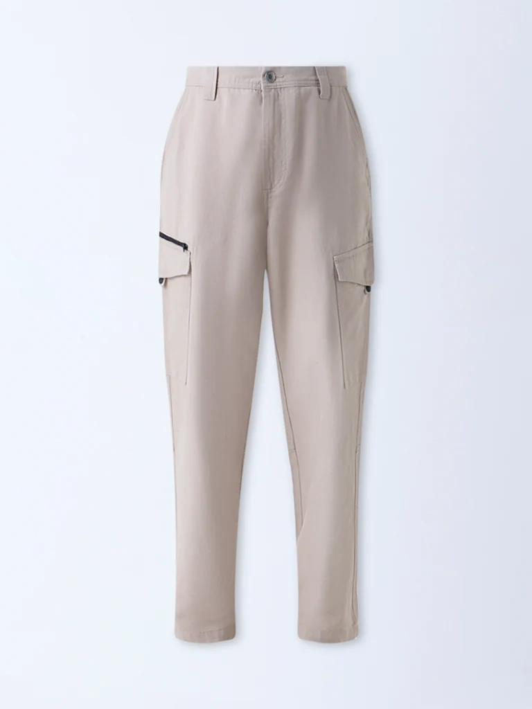 Nuon Beige Relaxed-Fit Mid-Rise Cotton Cargo Pants - Image 6