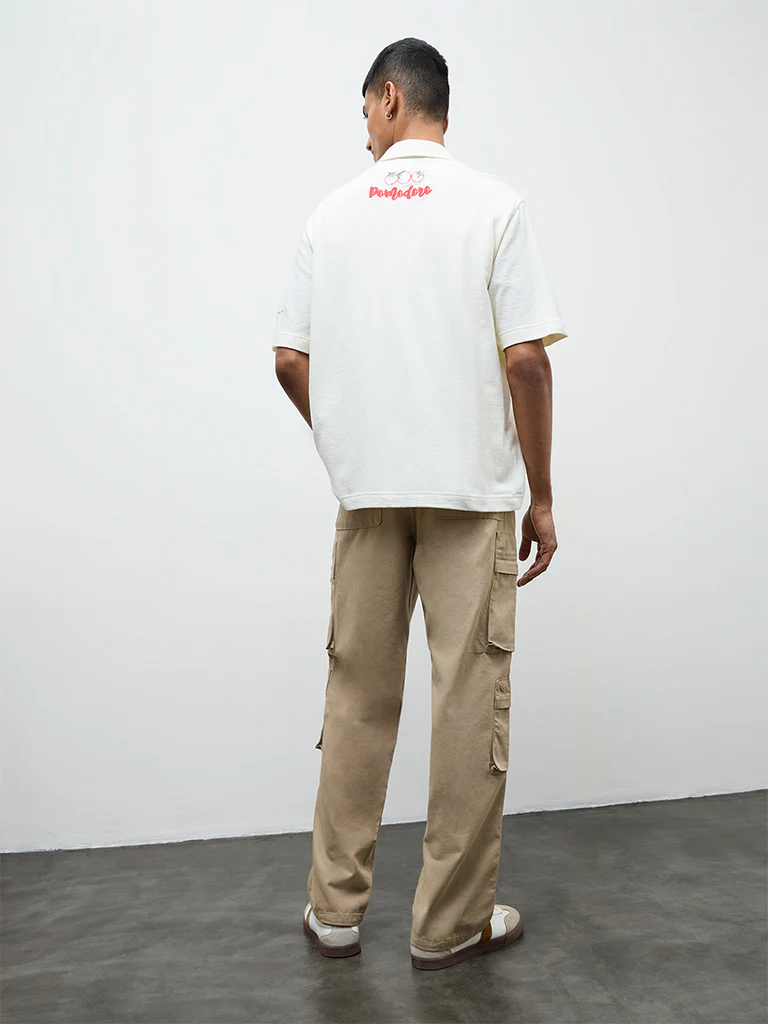 Nuon Beige Relaxed-Fit Mid-Rise Cotton Cargo Pants - Image 5