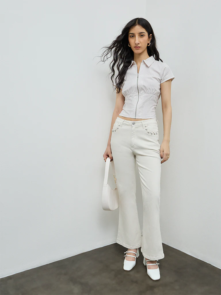Nuon Beige Striped Cotton Top - Image 2