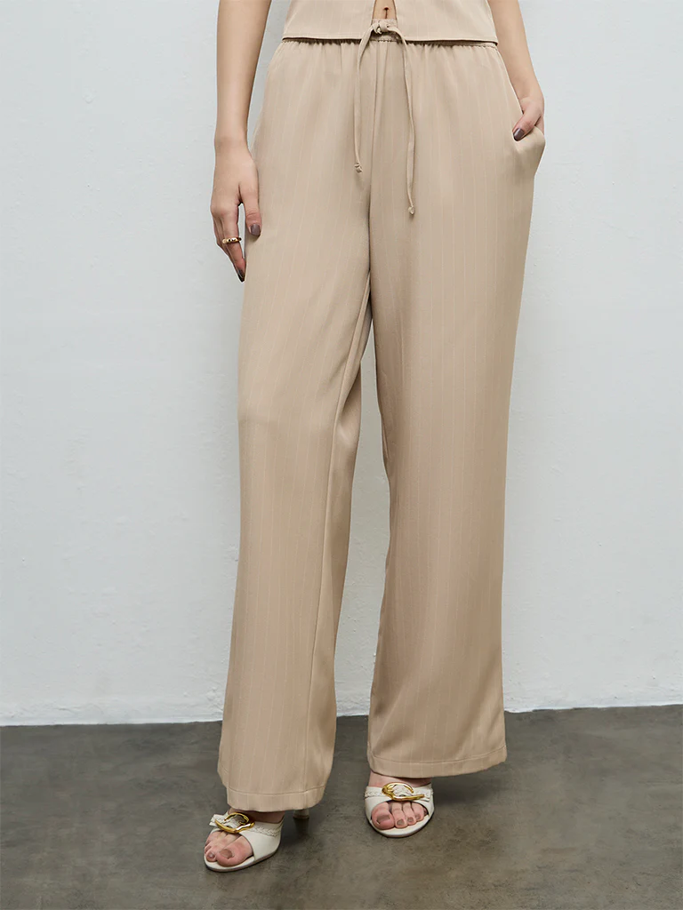 Nuon Beige Striped High-Rise Pants - Image 2