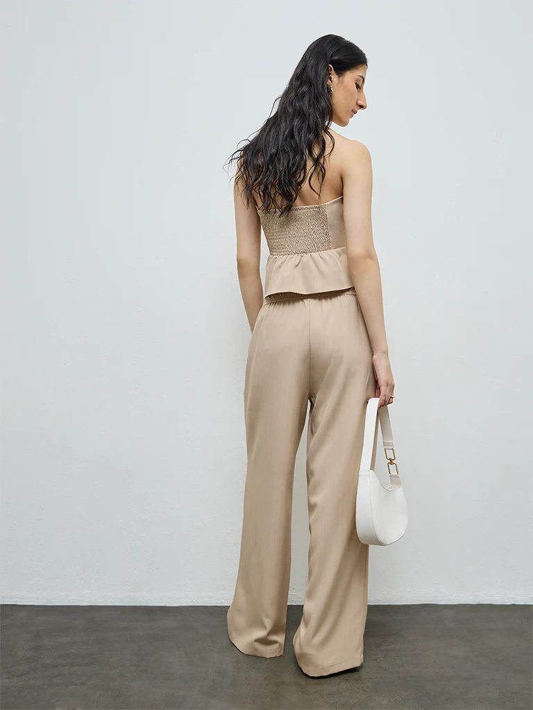 Nuon Beige Striped High-Rise Pants - Image 4