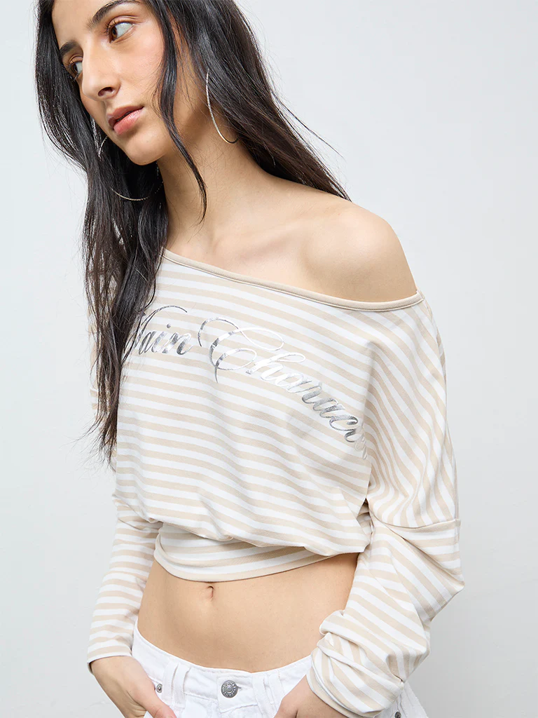 Nuon Beige Striped T-Shirt