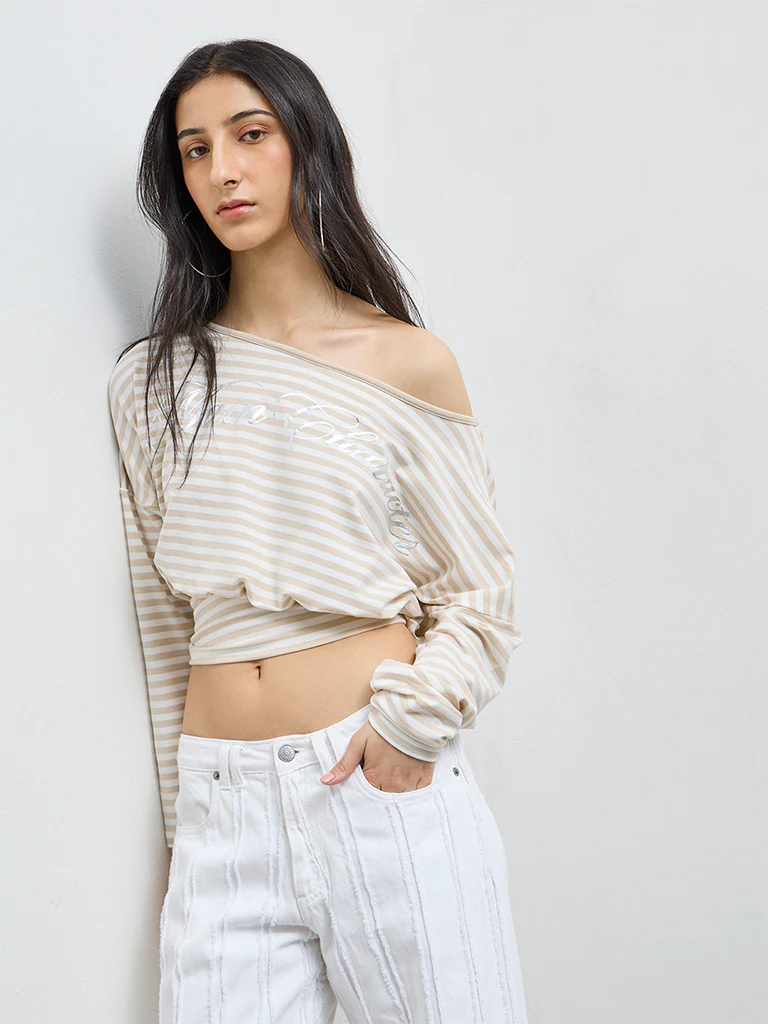 Nuon Beige Striped T-Shirt - Image 3