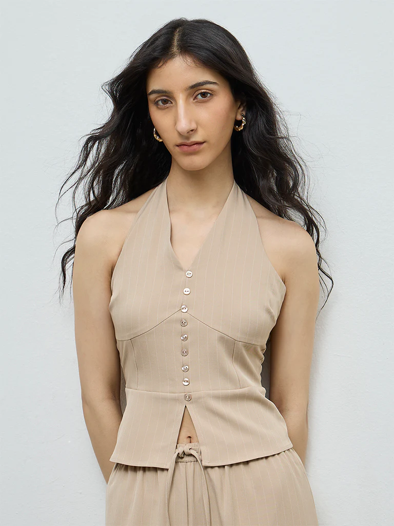 Nuon Beige Striped Top
