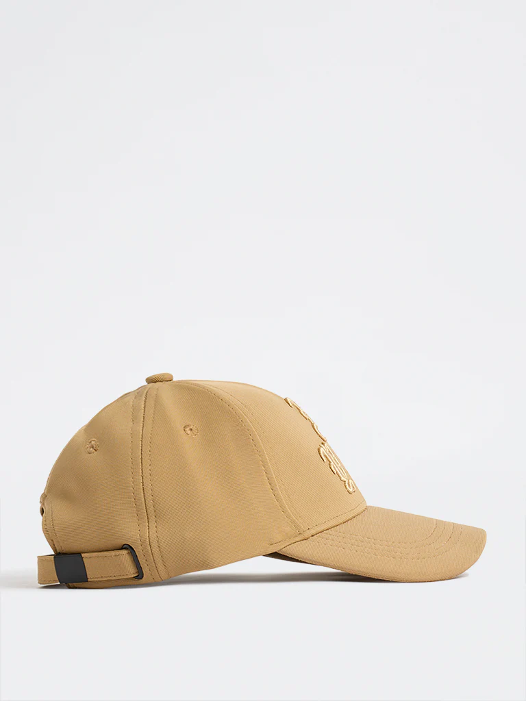 Nuon Beige Text-Embroidered Baseball Cap - Image 2