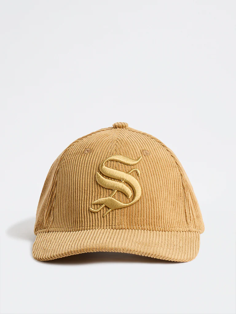 Nuon Beige Text-Embroidered Corduroy Cap