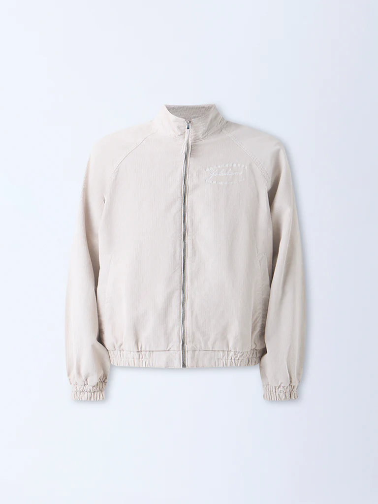 Nuon Beige Typographic Relaxed-Fit Corduroy Jacket - Image 5