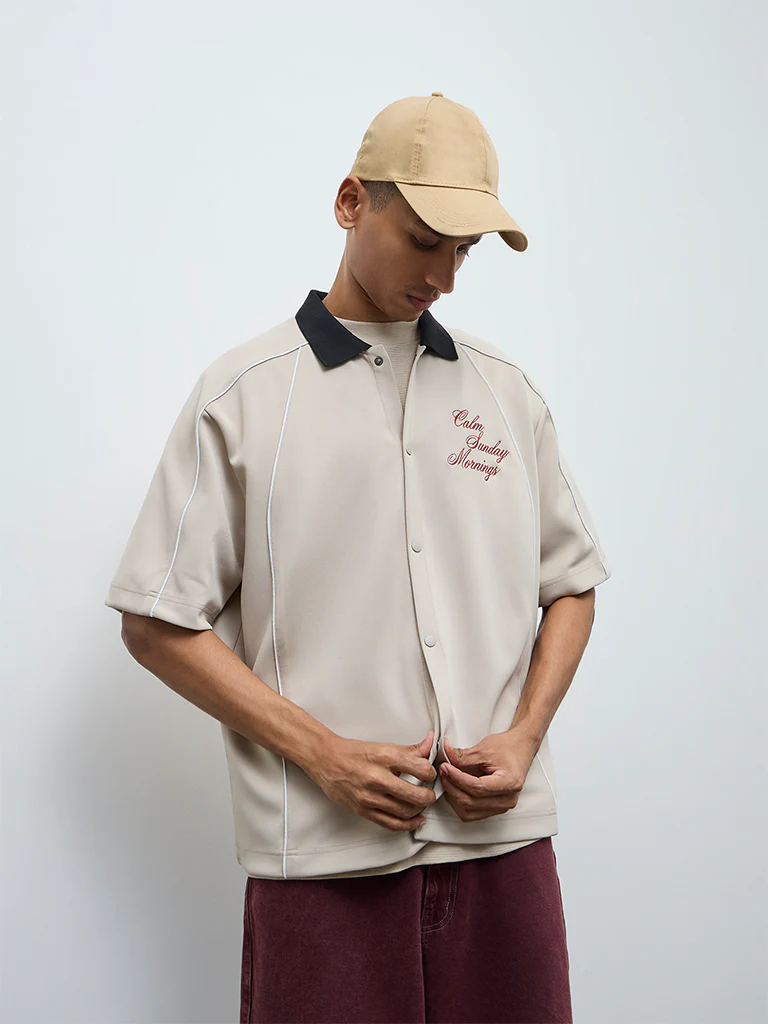Nuon Beige Typographic Relaxed-Fit Shirt - Image 2